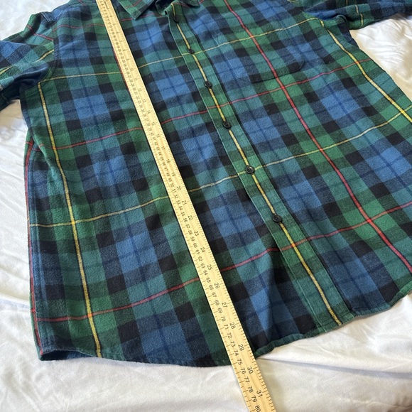 L.L. Bean Blue and Green Plaid Cotton Flannel Button Down Traditional Fit Shirt - Picture 4 of 5